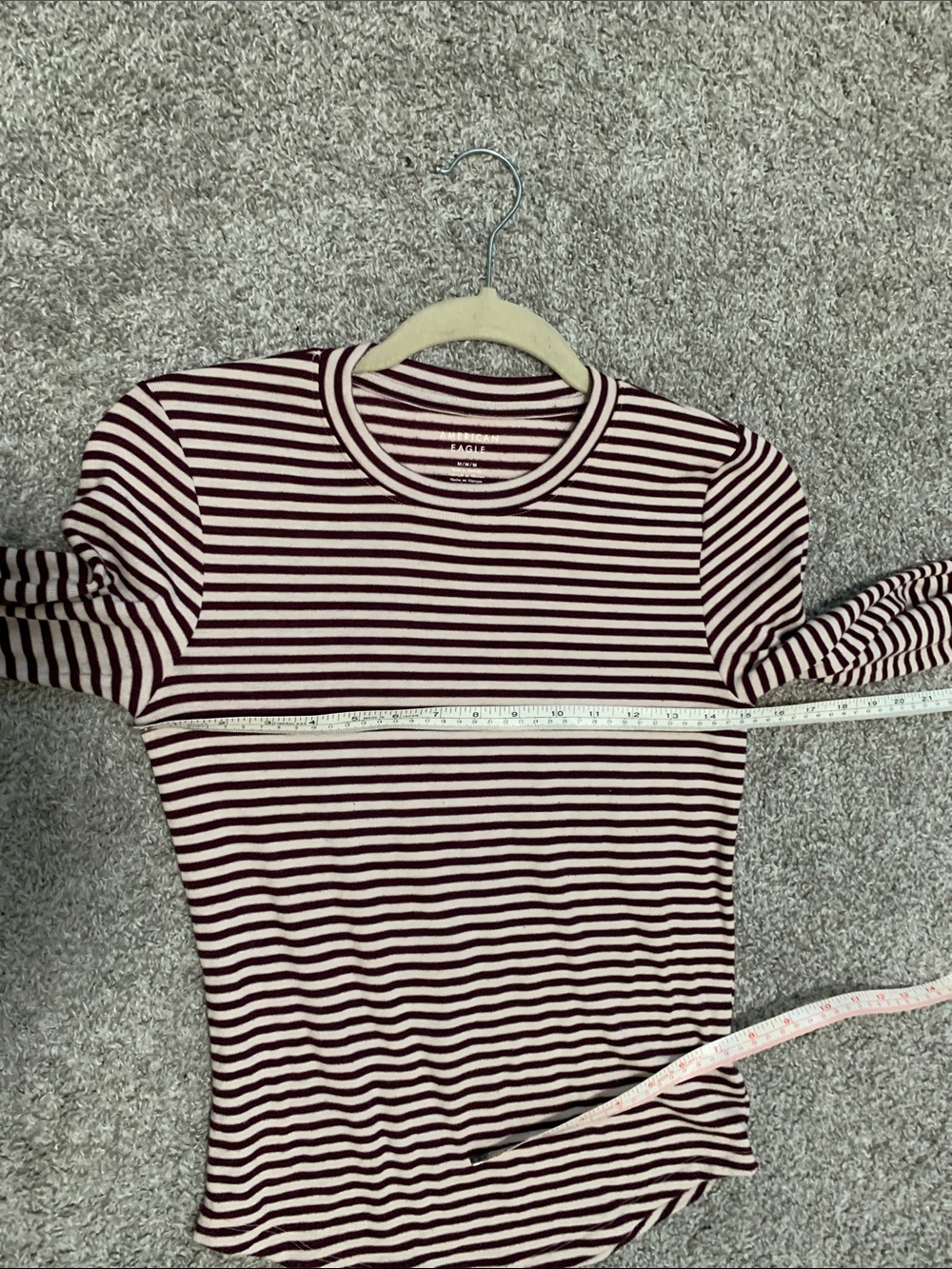American Eagle Dark Purple Cream Striped Long Sleeve Crewneck Top - Picture 7 of 8